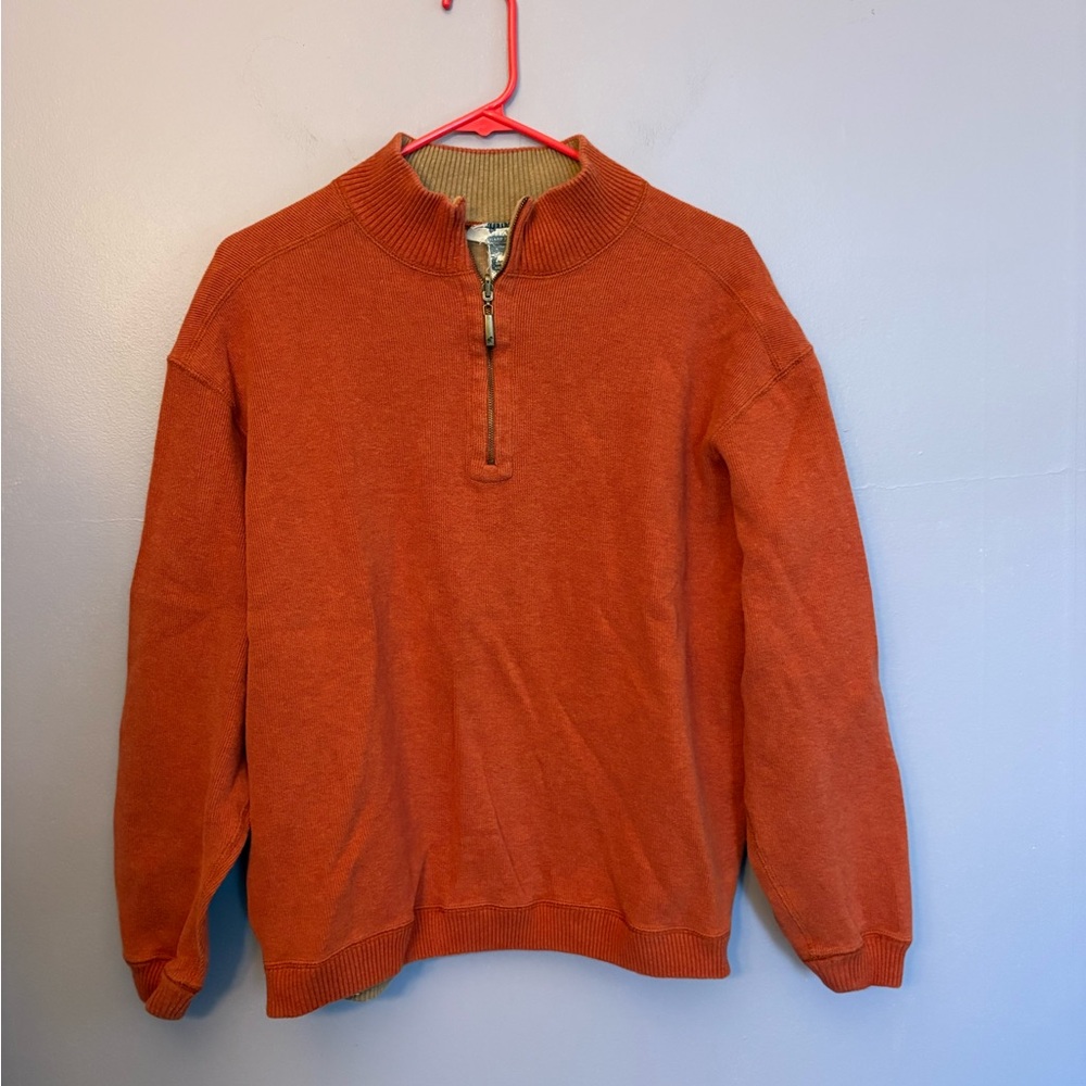 Caribbean‎ Joe orange quarter zip sweater relaxed Preppy Autumn Size M-L men
